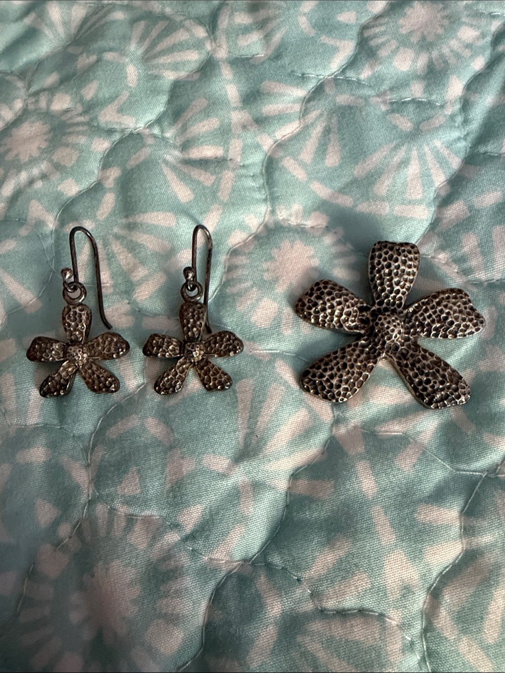 Sterling Silver Flower Pendant and Earrings - Thailand 925